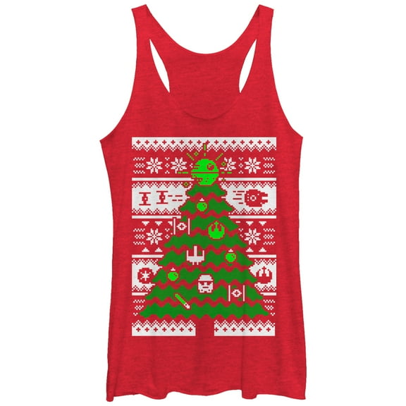 Women's Star Wars Ugly Christmas Tree Racerback Tank Top Red Heather Medium