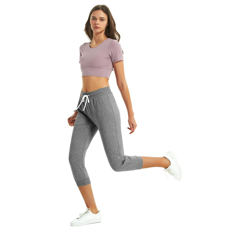 SPECIAL MAGIC Women’s Capri Sweatpants Jogger Cargo Pants with 2 Pockets  for Both Sports and Casual Wear Girls GRAY S