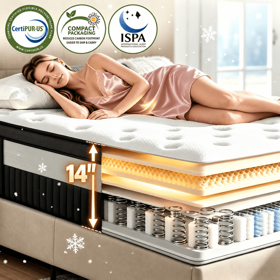 King Mattress, 14 Inch Mattress Memory Foam Mattress King Size, Fiberglass Free, Medium Firmness, Cooling Gel Foam, Certified Safe Foams and Fabric, Mattress in A Box