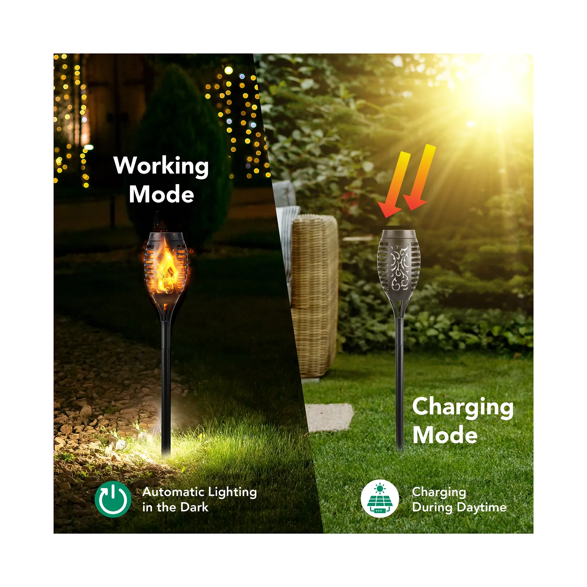 Maggift 8 pack Solar Torch Lights with Flickering Flame, Waterproof, Dusk to Dawn LED Lights for Garden Patio Pathway Walkway Landscape, Black
