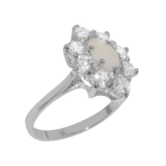 LBG British Made 925 Sterling Silver Natural Opal & Cubic Zirconia Womens Statement Ring - 33 size options - Size 10