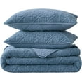 thumbnail image 2 of Chezmoi Collection Bethany 3-Piece Blue Queen Size Blanket Set Quilted Floral Sherpa Reversible Washed Microfiber Coverlet Bedspread Set, 2 of 8