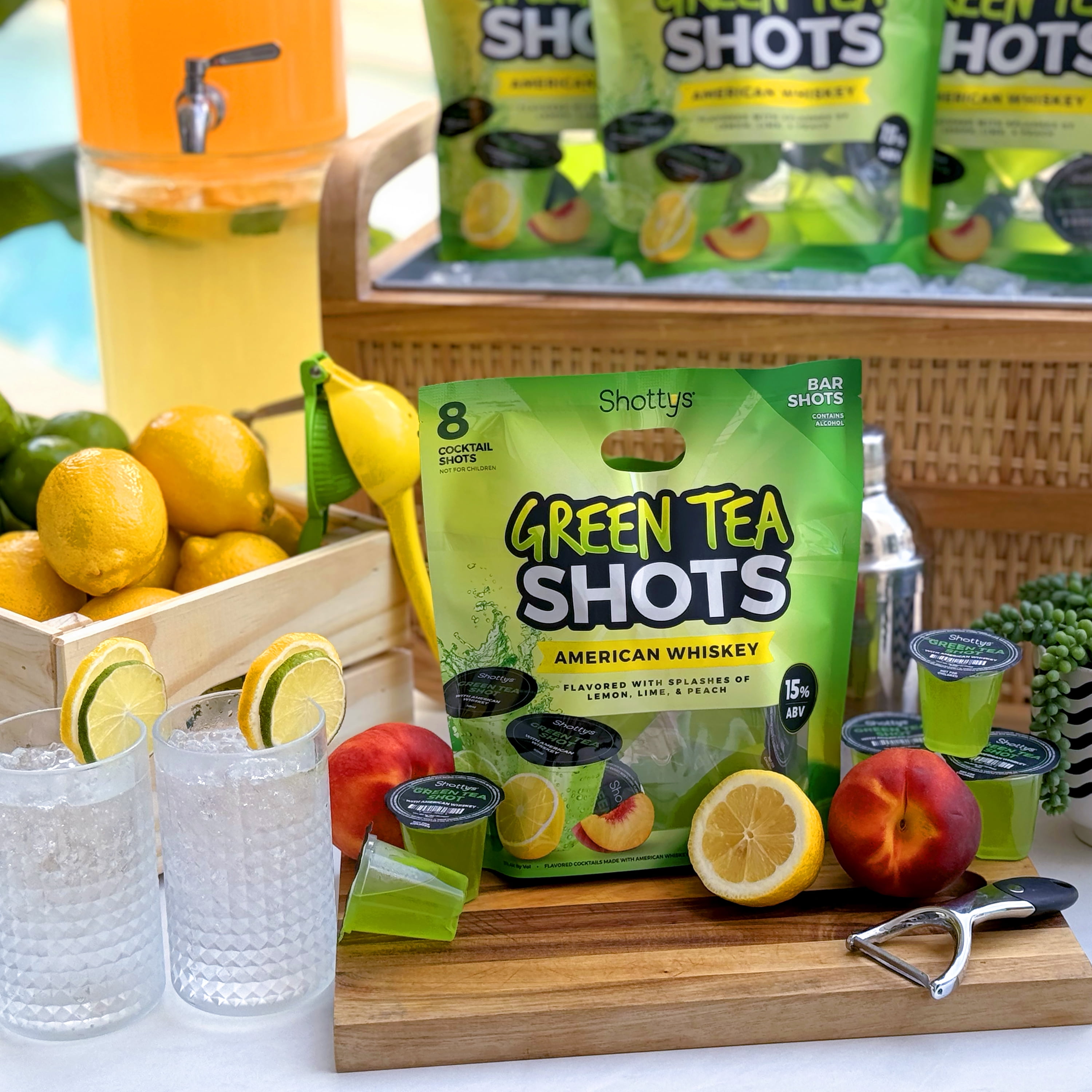 Shottys Green Tea Shots American Whiskey, 8 Pack, 50ml Shots, 15% ABV
