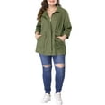 thumbnail image 3 of MODA NOVA Juniors Plus Size Long Sleeve Drawing Waist Fall Jacket 3X Army Green, 3 of 8