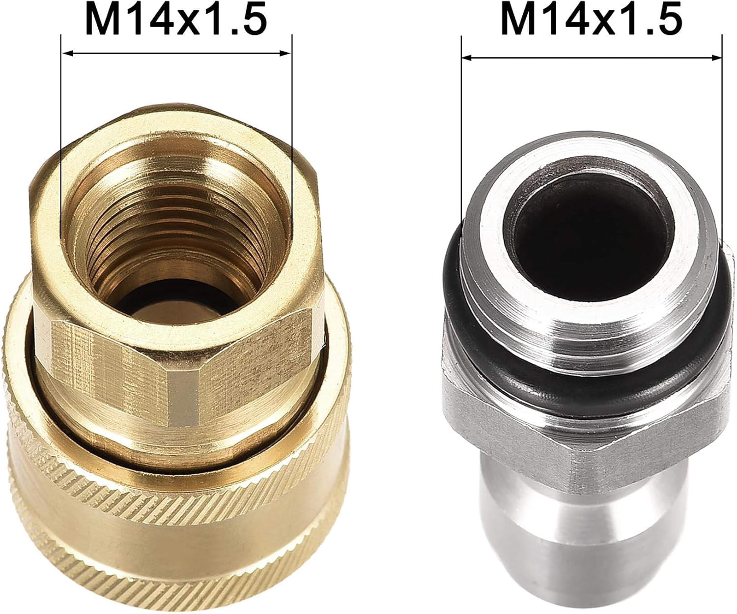 HRTGFD-Garden Hose Brass Quick Connect Set M14x1.5 Male & Female Thread Stainless Steel Fittings Water Hose Connectors Pressure Washer Adapter, 2 Sets