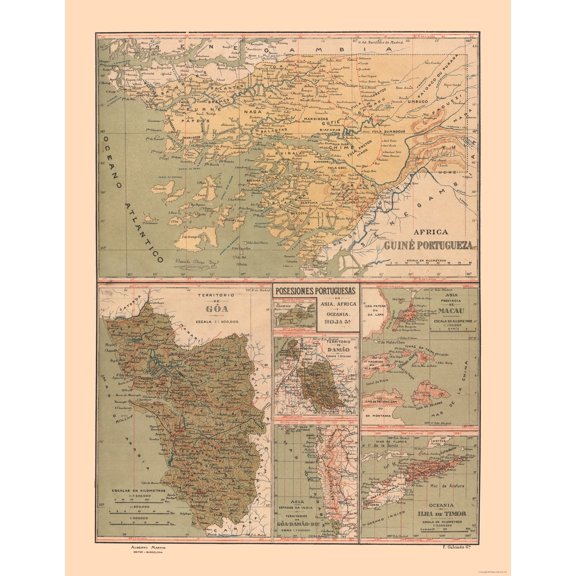 Historic Map - Guinea Portuguese Possessions - Martine 1904 - Vintage Wall Art