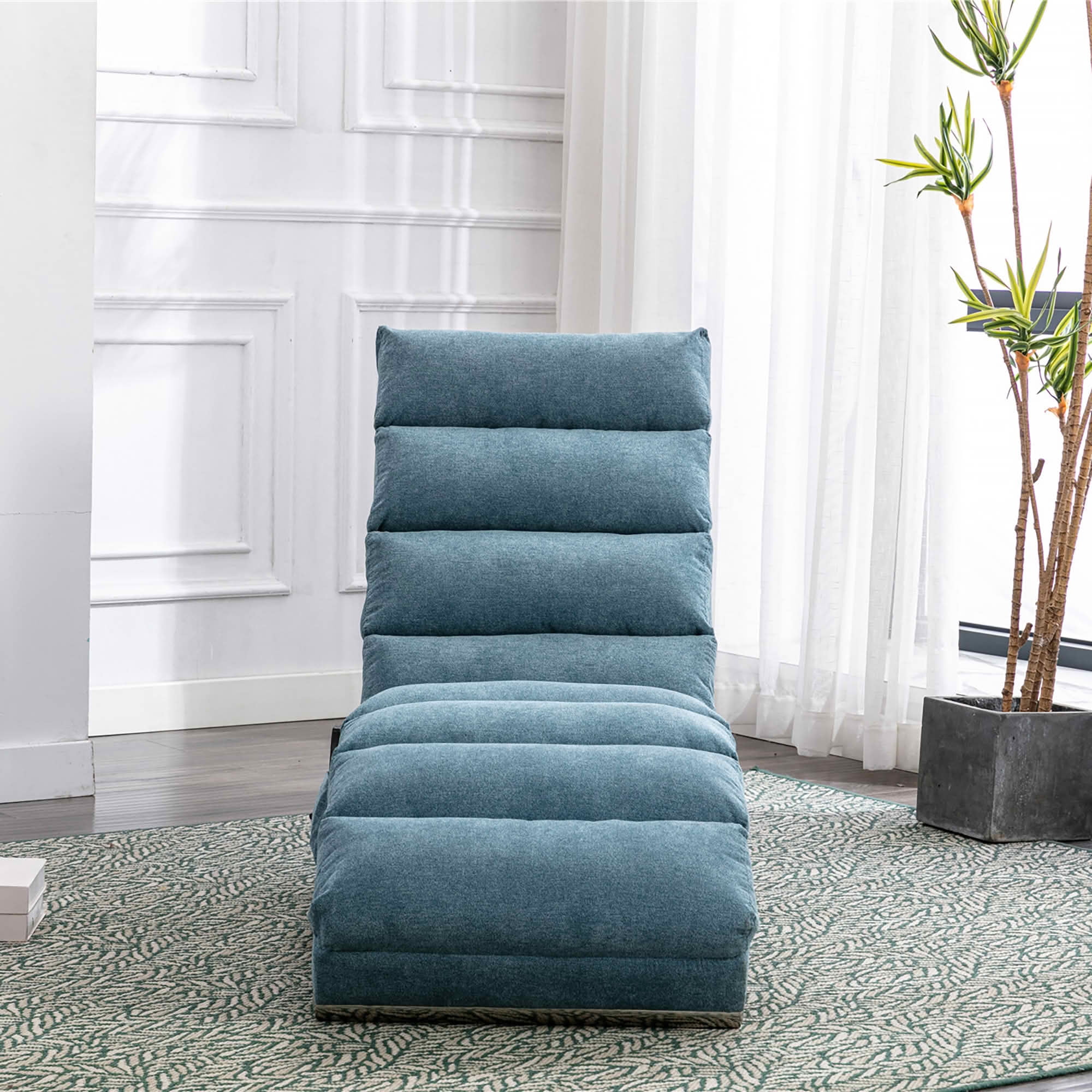 MAYEERTY Vibrating Upholstered Chaise Lounge Chair, Ergonomic Fixed Back Fabric Recliner Sofa with Side Pocket Remote Control for Living Room Bedroom