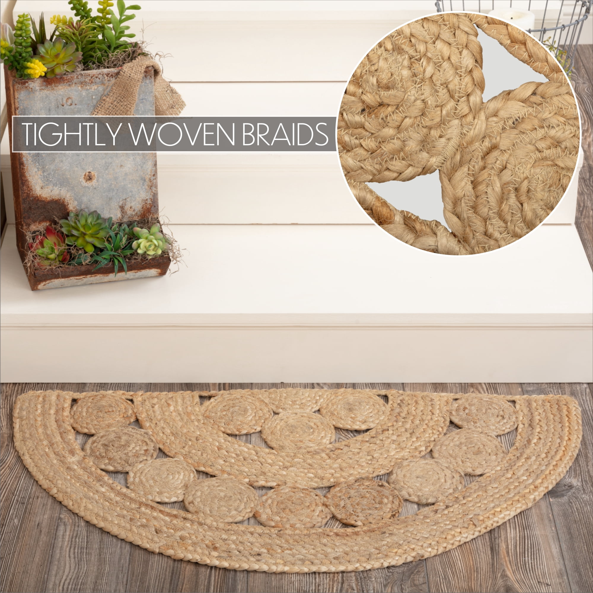VHC Brands Farmhouse Jute 16.5 x 33 Inch Celeste Tan Half Circle Rug