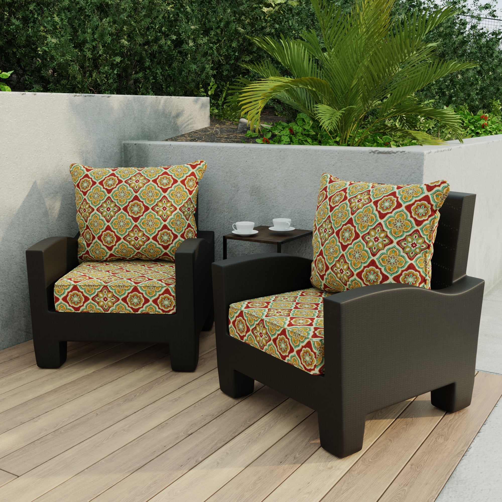 Jordan Manufacturing 46.5" x 24" Adonis Jewel Crimson Medallion Rectangular Outdoor Deep Seat Chair Cushion Set with Welt