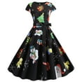 thumbnail image 1 of CEHVOM Robe Vintage de Noël pour Femmes, Bandage, Imprimé Rétro, Manches Courtes, Soirée, Col Rond, Fête, Bal, 1 of 8