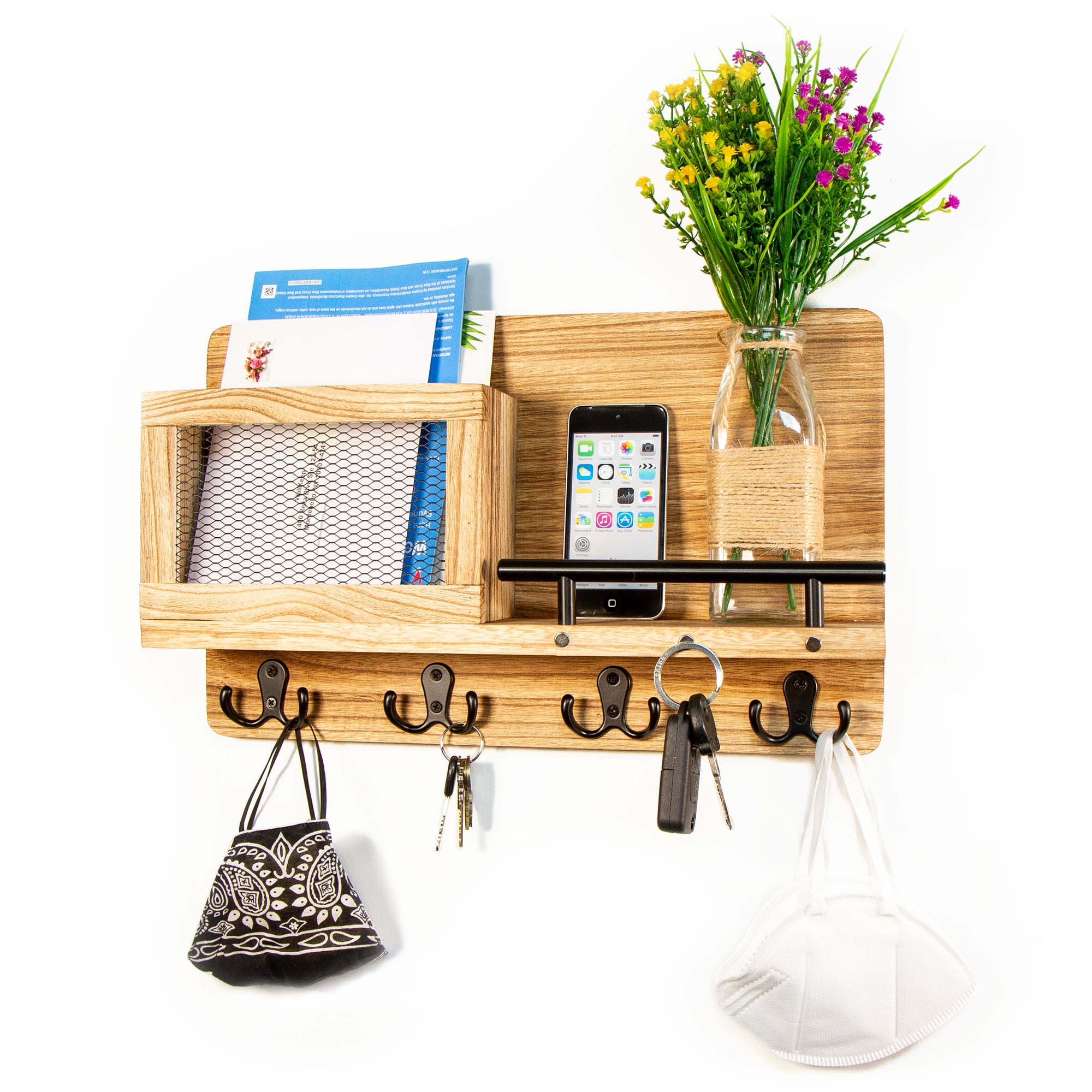 WallKeep Key and Mail Holder Wall Mount Wood Organizer