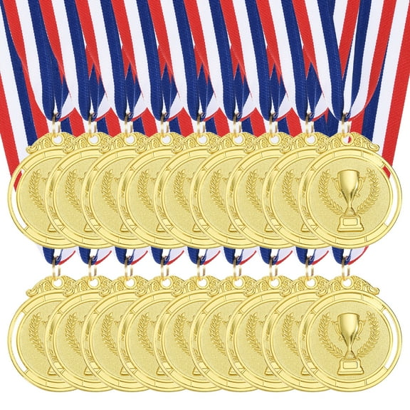 Uxcell 2 Inch Gold Award Medals Metal Winner Medals with Neck Ribbon Trophy Pattern for Team Sports Games Party Favors 18 Pieces