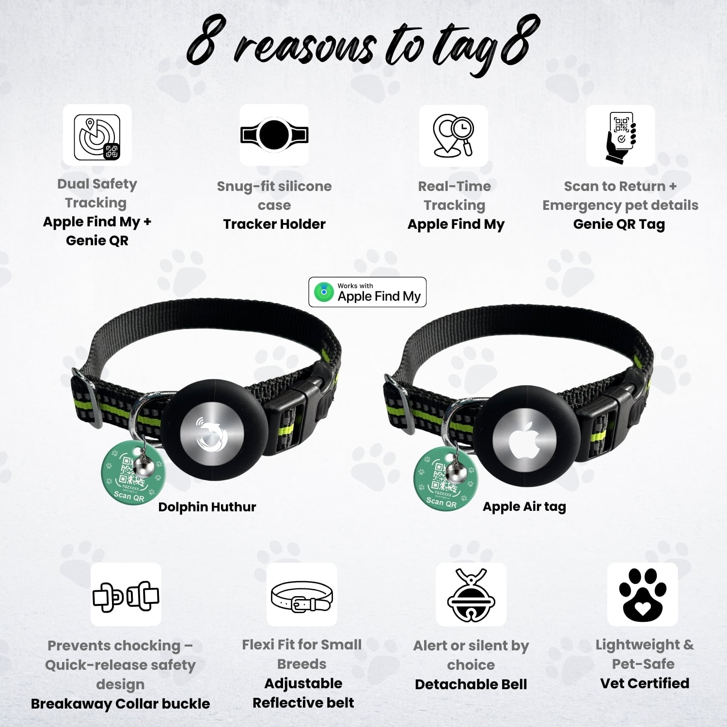 Smart Pet Collar with Built-in Bluetooth Tracker for Cats & Dogs, Works with iOS Devices, Adjustable, Lightweight, GPS Locator for Pets- Green