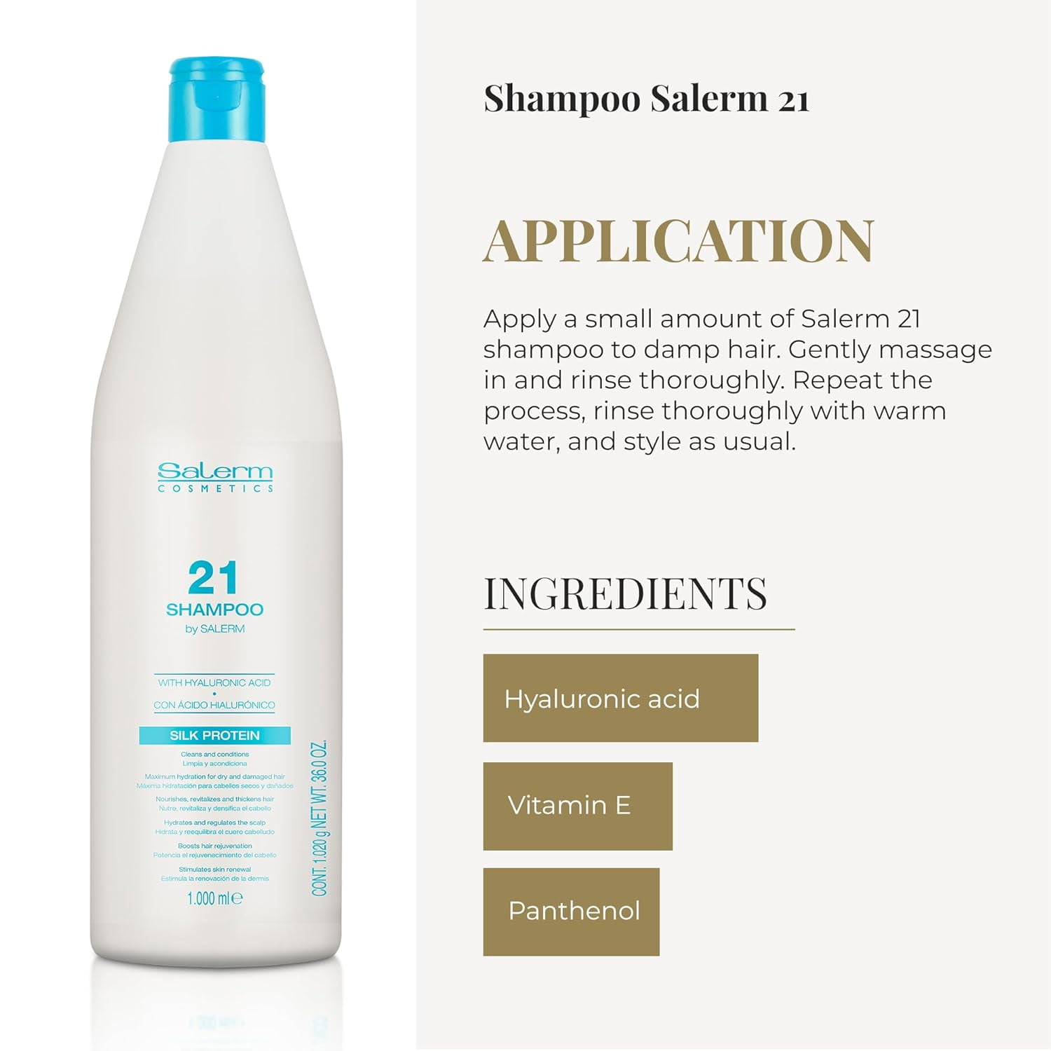 Salerm - Hydrating Shampoo 21 Silk Protein - 1000 ml - for Dry and Damaged Hair