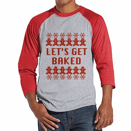- 7 at 9 Apparel Men's Funny Gingerbread Man Christmas Raglan Tee - Large