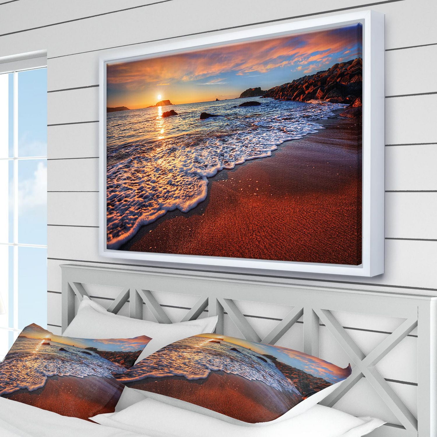 Designart Stunning Ocean Beach at Sunset FLOAT FRAME WALL ART