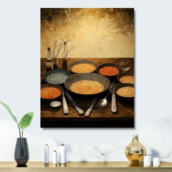 Designart "Passover Seder in Minimalist Judaism Style I" Judaism Metal Wall Art, Yellow Metal Wall Decor, Traditional Metal Art Decor For Bedroom - 30x40 Inch