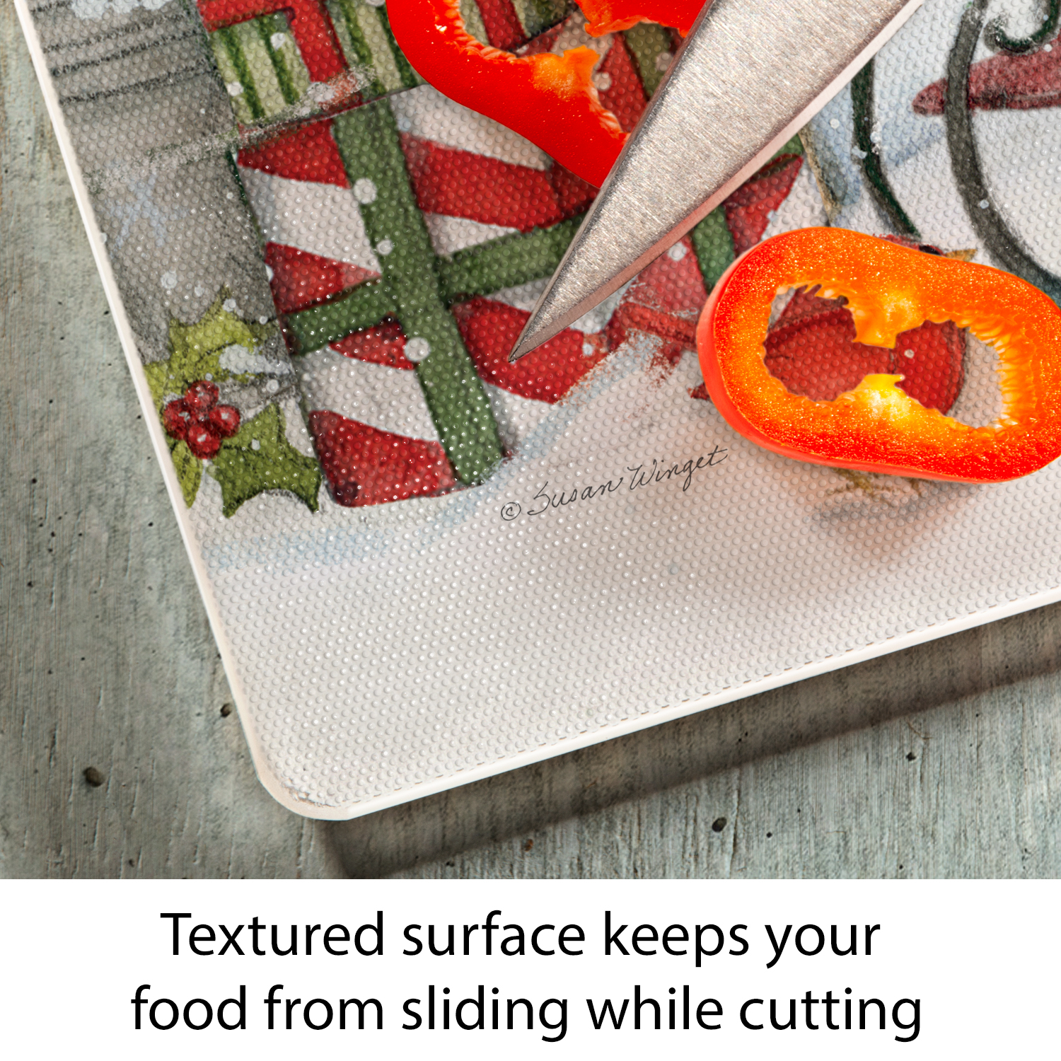 CounterArt Snowman's Farmhouse 3mm Tempered Glass Cutting Board 15" by 12"