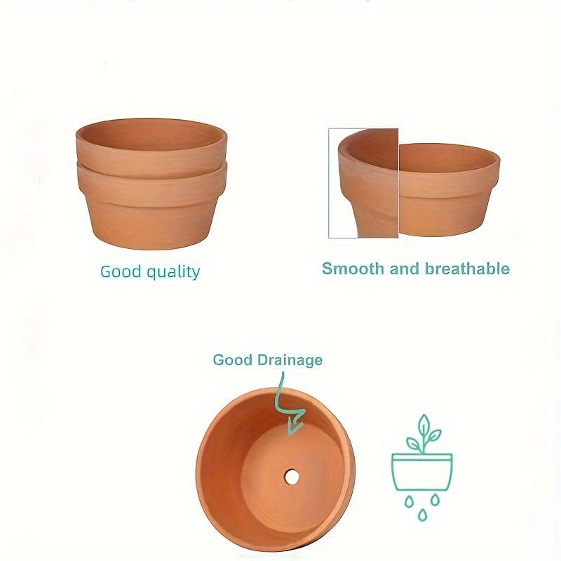 3 Sets, Shallow Terracotta Pots Plant Pots Clay Pottery Planter In Different Sizes(8.2inch/6.7inch/5.5inch) With Drainage Hole Cactus Succulent Flower Nursery Pots Great For Plants,Crafts