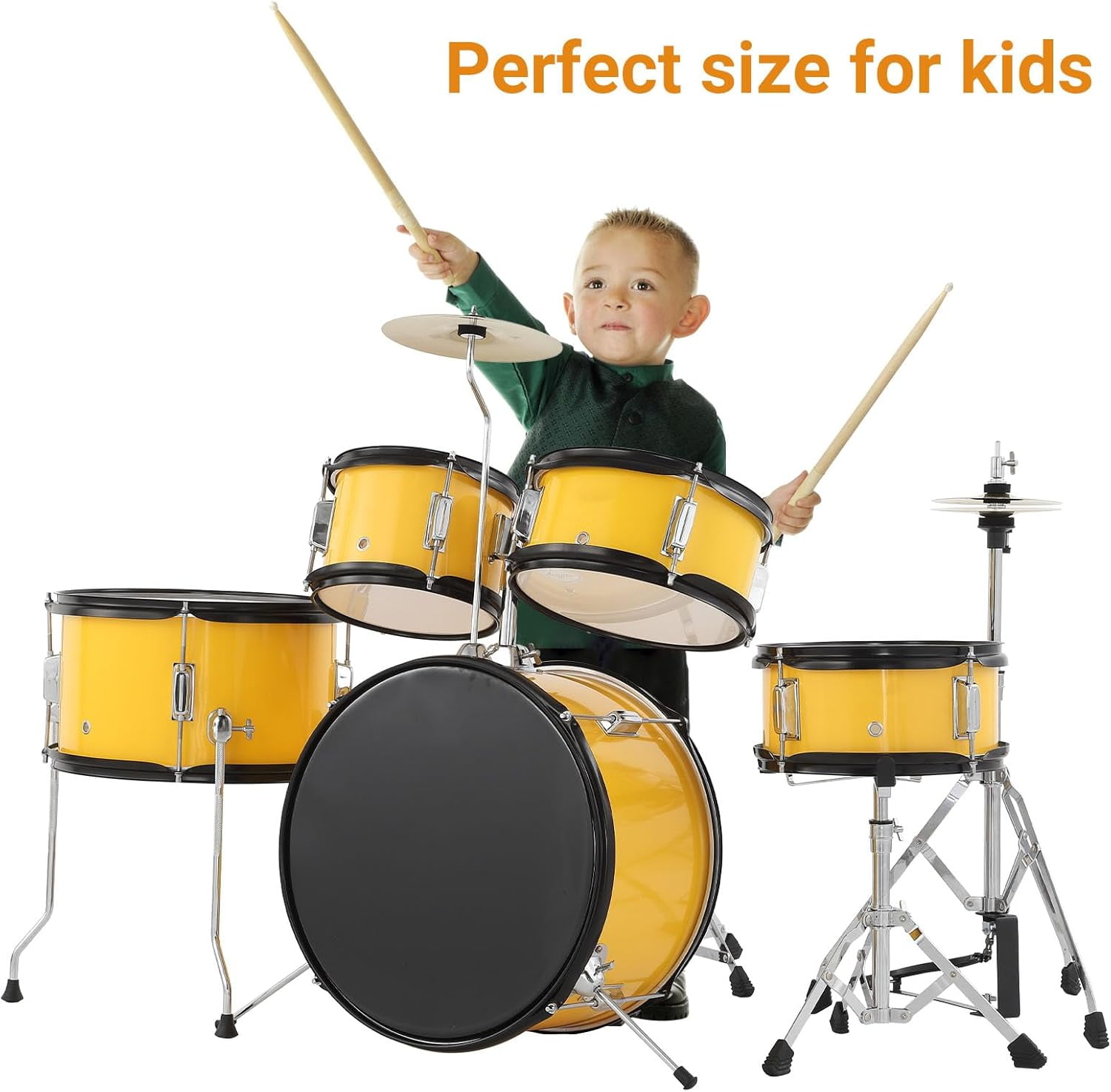TEQIN Kids Drum Set,Junior Drum Kit,Drum Set for Musical Instruments,Full 16in Youth Drum Set With Bass Drum,Tom, Snare Drum,Hi-Hat,Cymbal and Drum Pedal for Beginner,5-Piece for Beginners