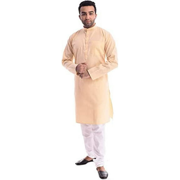 Royal Kurta Mens Khadi Linen Kurta Pyjama Set (44, Golden)