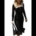 thumbnail image 1 of Vestidos Largos Elegantes de Larga con Cuello en V para Mujer, Plisados y Holgados, con Cinturón. Negro M, 1 of 7
