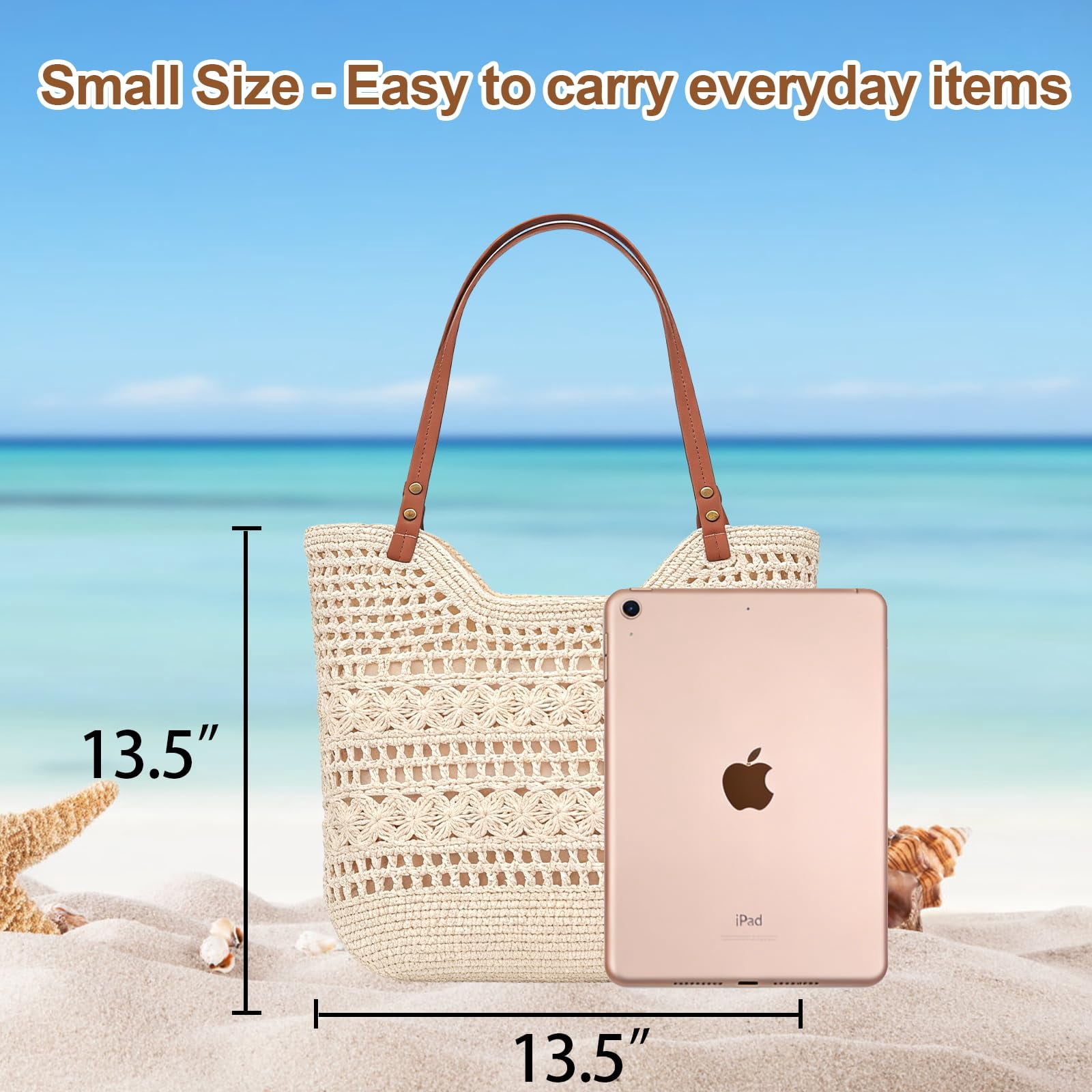 Peicees Small Crochet Beach Bag For Women- Woven Boho Purse Knitted Shoulder Bag For Summer Vacation Beachy Travel Pool