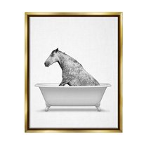 Stupell Industries Farm Horse Bathtub Animal Animals & Insects Painting Gold Floater Framed Art Print Wall Art