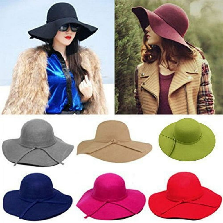 Magik Vintage Women Ladies Wide Brim Floppy Warm Wool Blend Felt Hat Trilby Bowler Cap