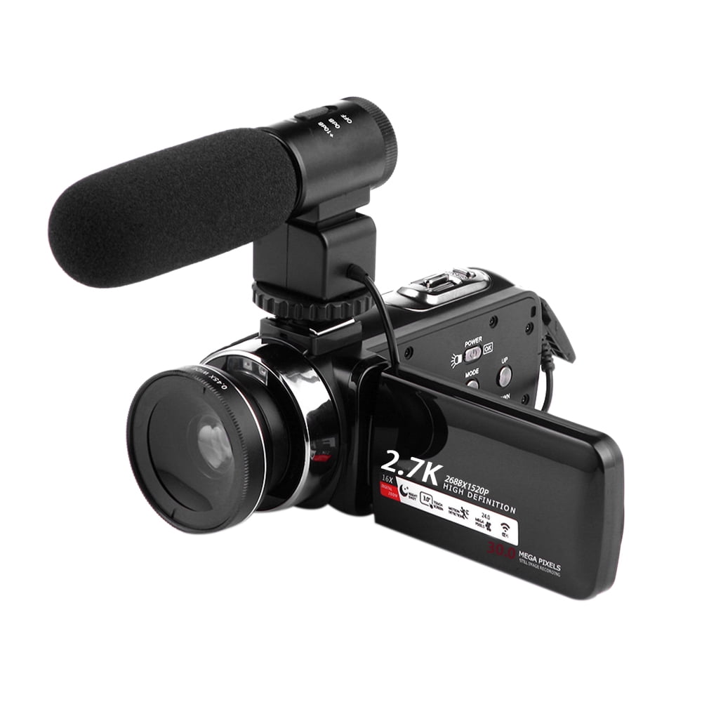 WiFi 4K 16X Ultra HD Digital Video Camera Camcorder+Microphone+Wide Angle Lens 