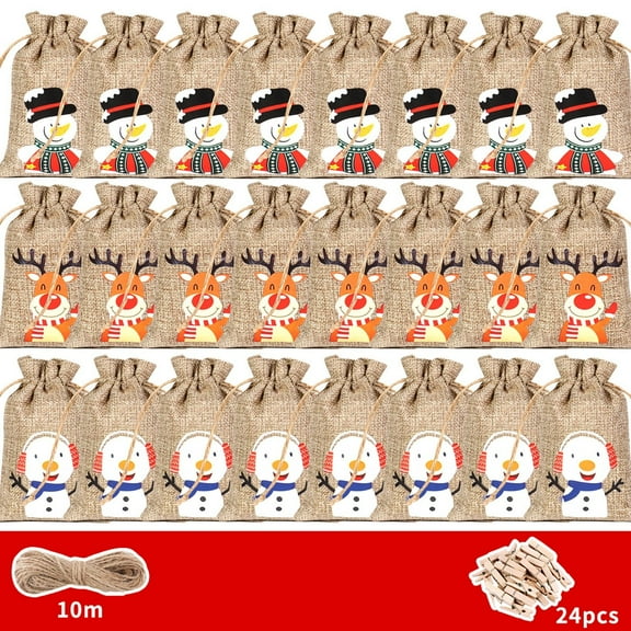HJQEQVD Christmas Small Burlap Bags with Drawstring, Burlap Gift Bags Christmas Linen Treat Sacks Gift Wrapping Bags Xmas Holiday Party Favors Bags(7x5 inch, 12/24 Pcs)