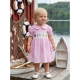 thumbnail image 4 of BemeyourBBs Toddler Baby Girl Summer Plaid Gingham Smocked Dress 6 12 18 24 Months 2 3 4 Years Puff Short Sleeve Cute Crab Starfish Embroidery Doll Collar A-Line Summer Beach Holiday Party Dress, 4 of 9