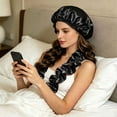 thumbnail image 4 of No Sleep Bonnet 13.78 Inch, Heatless Curl Satin Bonnet for Sleeping with Long Ribbons for Braids Long Hair Twist Locs Natural Hair Overnight Nighttime, Hair Care, Black, 4 of 4