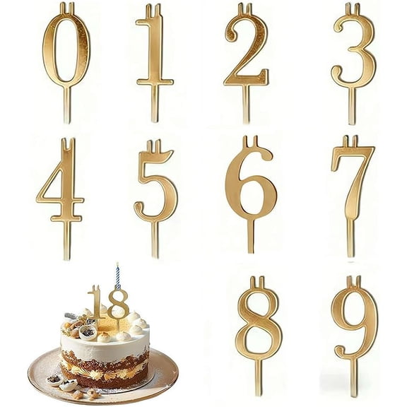 XQWJWLA Golden Birthday Number Candle Holder Set(10 PCS) - Reusable Metal Digital Candle Holder, Decorative Cake Topper , Party Decor for Anniversary, Wedding & Milestone Celebrations