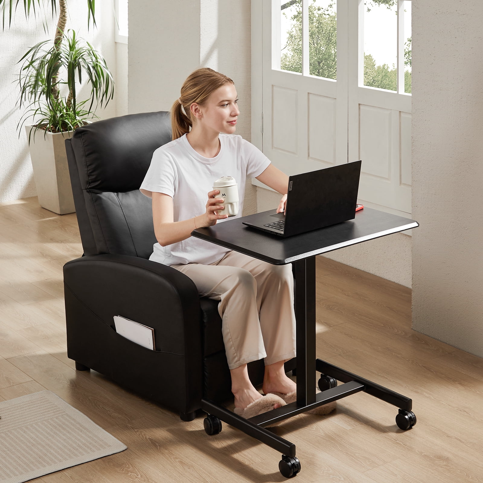JOINSUN Laptop Stand with Rollable Wheels, Height Adjustable for Study, Office and Classroom, Black