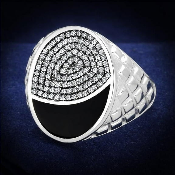 Men Rhodium 925 Sterling Silver Ring with AAA Grade CZ in Clear - Size 10