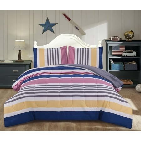 - Mainstays Kids Preppy Stripe Comforter Set