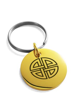 Stainless Steel Shield Knot Viking Norse Rune Engraved Small Medallion Circle Charm Keychain Keyring