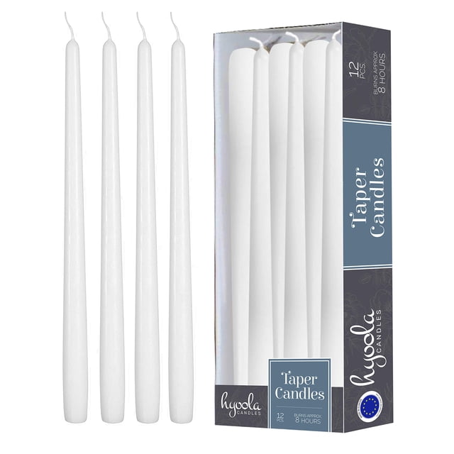 Taper Candles Hyoola, 10 pulgadas, blancas, sin goteo, sin perfume, paquete de 12