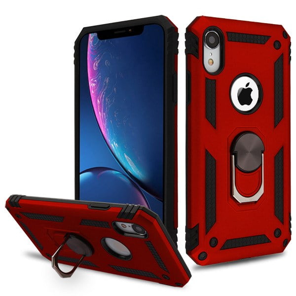 Xpression Apple iPhone XR (6.1 Inch) Phone Case Hybrid Durable 360 Degree Ring Stand Holder Kickstand Fit Magnetic Car Mount Protective Case RED Cover -