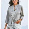 thumbnail image 5 of TEELYNN, blusa holgada de encaje con mangas 3/4, camisa para mujer, blusa vintage de algodón con botones y cuello en V, blusa informal estilo bohemio, blusa de otoño 2020 para mujer, 5 of 5