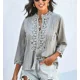 thumbnail image 5 of TEELYNN, blusa holgada de encaje con mangas 3/4, camisa para mujer, blusa vintage de algodón con botones y cuello en V, blusa informal estilo bohemio, blusa de otoño 2020 para mujer, 5 of 5