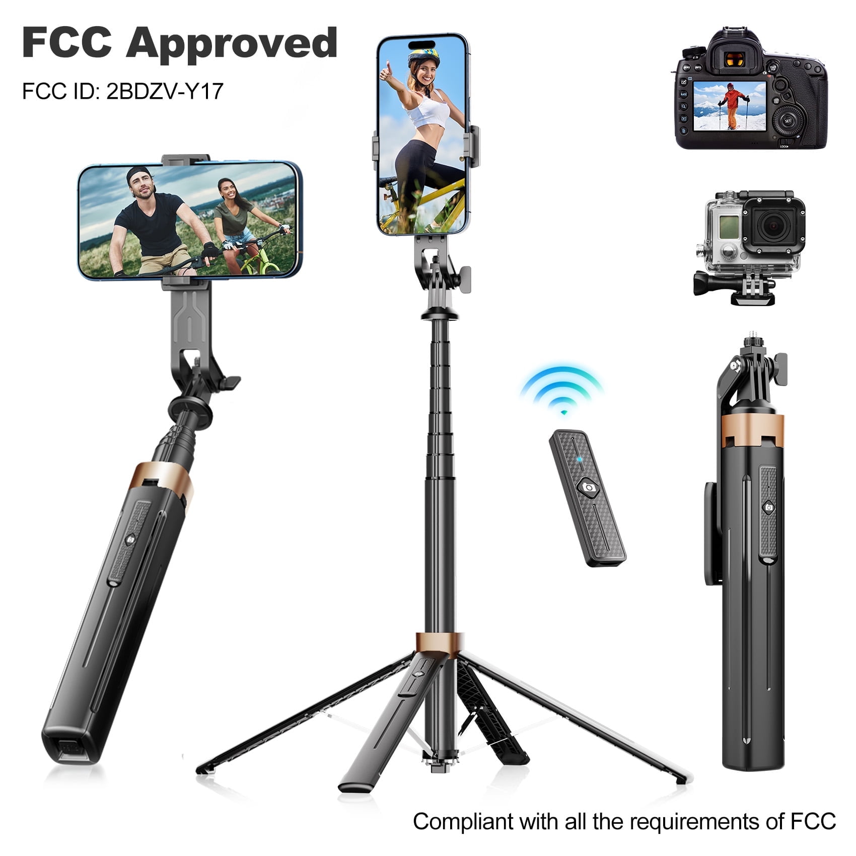 Selfie Stick Phone Tripod - 71 inch Tall Cell Phone Holder with Remote, Phone Stand with 1/4 inch screw mount for Recording, Compatible with iPhone, Android Phone, Camera & Gopro