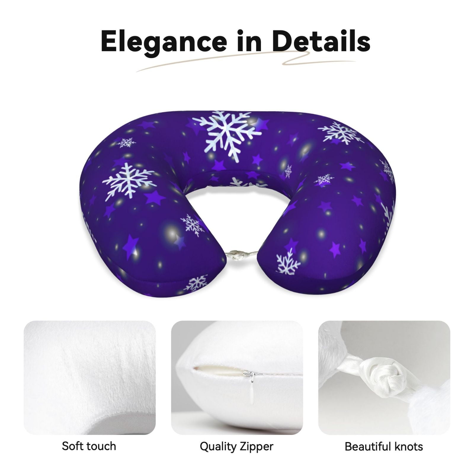Xecao Dark Purple Snowflakes Print Memory Foam Cervical Neck Pillow Versatile U-Shaped Pillows for Home,Office,Camping,Travelling,Soft Washable Cover