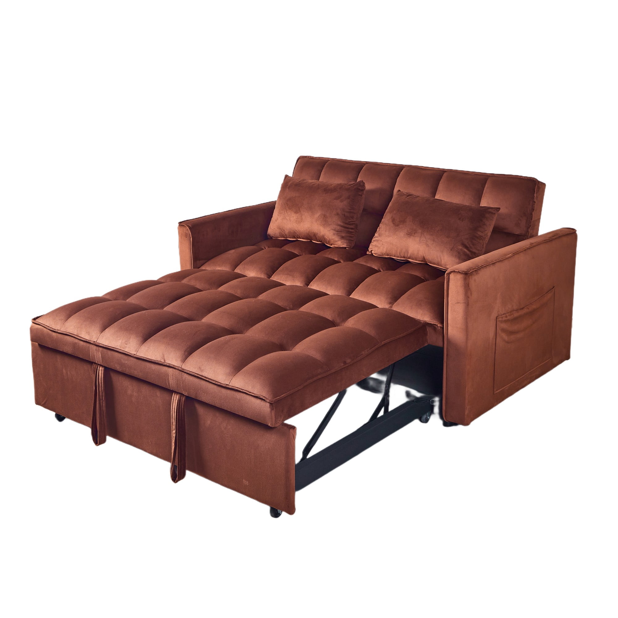 Gewnee 51.1 Inch Convertible Sofa Bed, Velvet Loveseat Sofa with Foldable Sofa Bed, Sleeper Sofa for Living Room or Office, Futon Sofa with Adjustable Backrest.Caramel Color