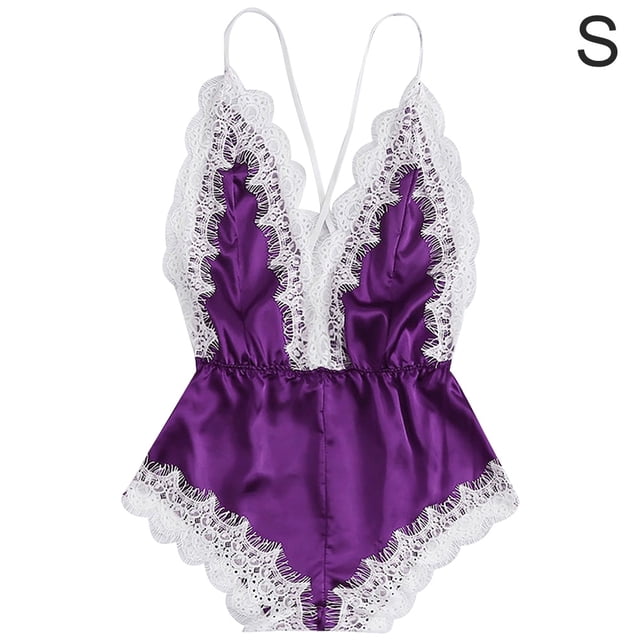 Lencería sexy Mujer Ropa interior con cuello en V profundo Body de malla de encaje para niña, Morado, S Advancent XX000171-04