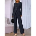 thumbnail image 6 of Women Suits 2 Piece Set Business Casual Dressy Blazer Jacket and Wide Leg Pantsuits Formal Outfits Dark Blue XL, 6 of 10