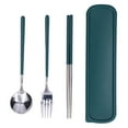 thumbnail image 1 of Juego de 3 piezas de vajilla de acero inoxidable con pintura, palillos, cucharas y tenedores para cocina y oficina, color verde y plateado., 1 of 14