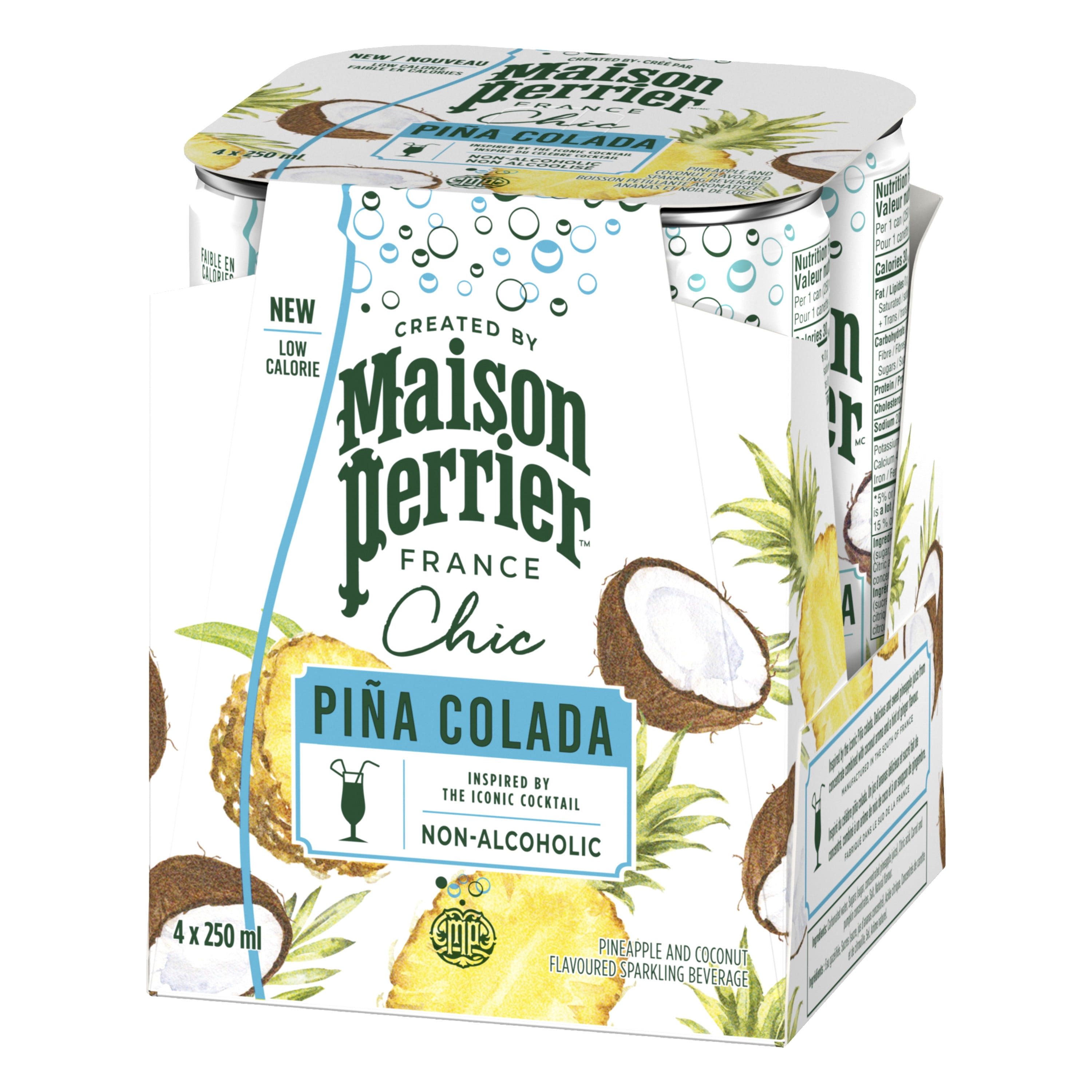 Maison Perrier MAISON PERRIER Chic Pina Colada, Non-Alcoholic, Pineapple and Coconut-Flavoured Sparkling Beverage, Low Calorie Mocktail, Ready To Drink, 1 L