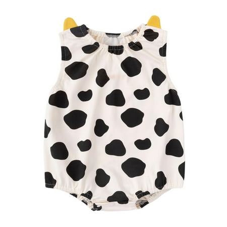 

Toddler Baby Girls Climbing Clothes Short Sleeved Jumpsuit Cow Cartoon Print Crawl Clothes Harness Summer Daily Wear For 3-6 Months